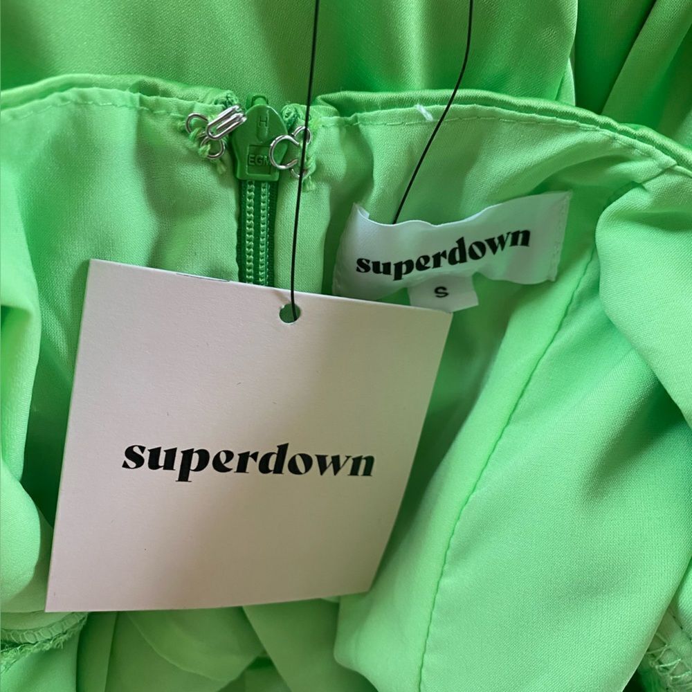 NWT Superdown Ava green mini dress satin slip lingerie strappy Revolve S - Picture 9 of 9